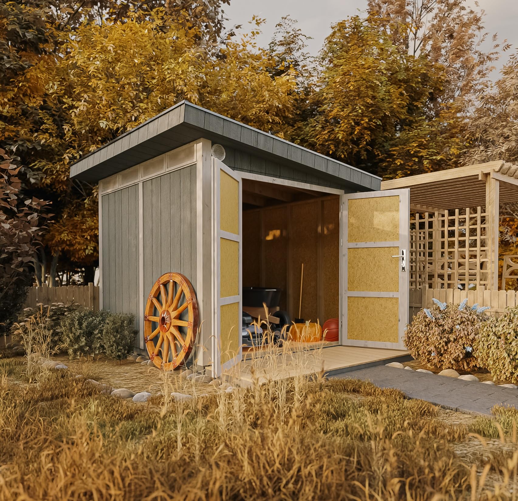 Casetta da Giardino di QUALIT? PREMIUM 5,9m?²-L279xW293cm - TIMBELA M903A-HARVEST HONEY