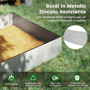 Bordatura da Giardino 6 M, Set di 6 Bordi per Aiola 110 x 20 cm in Metallo Zincato con un Paio di Guanti, Recinzione Flessibile e Forma Regolabile