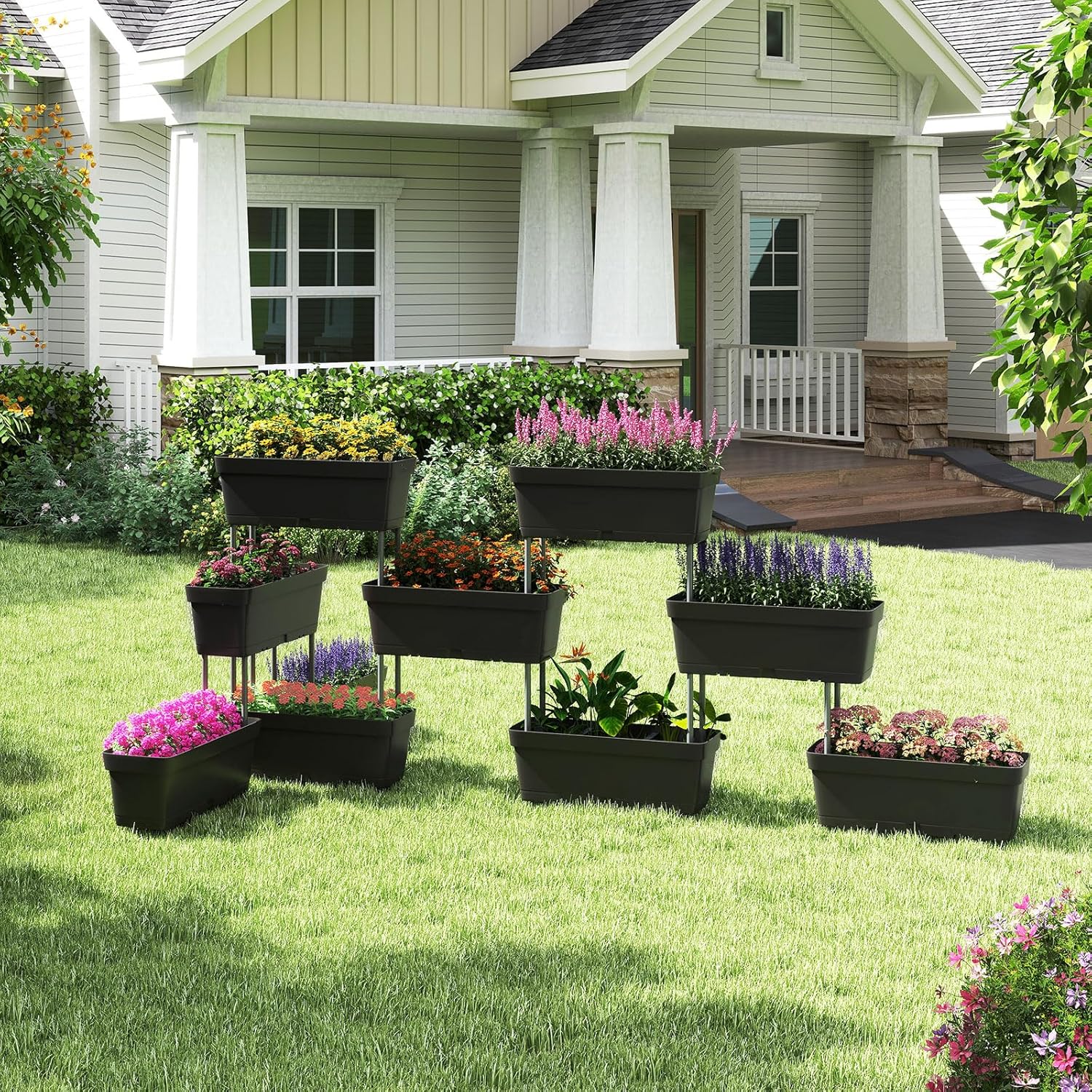 Letto Verticale Rialzato, 6 PZ Fioriere da Giardino per Verdure, Erbe e Fiori, Fioriere Elevate per Interni ed Esterni per Patio, Giardino e Balcone (Nero)