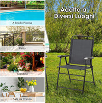 Set di 4 Sedie Pieghevoli da Esterno, Poltrona Portatile con Braccioli e Poggia Piedi, Tessuto Traspirante, Piedini Antiscivolo, per Patio, Giardino