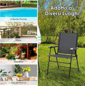 Set di 4 Sedie Pieghevoli da Esterno, Poltrona Portatile con Braccioli e Poggia Piedi, Tessuto Traspirante, Piedini Antiscivolo, per Patio, Giardino