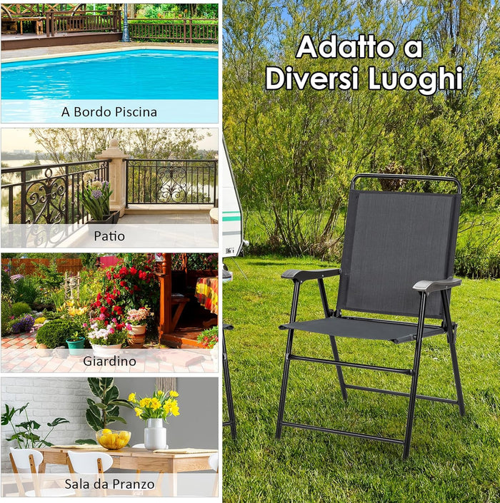 Set di 4 Sedie Pieghevoli da Esterno, Poltrona Portatile con Braccioli e Poggia Piedi, Tessuto Traspirante, Piedini Antiscivolo, per Patio, Giardino