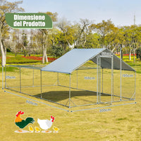 Pollaio per Galline da Esterno 3 x 6 x 1,95 M, Gabbia da Esterno Grande in Acciaio Zincato con Serratura e Tetto Impermeabile e Resistente al Sole, Recinto per Galline e Conigli
