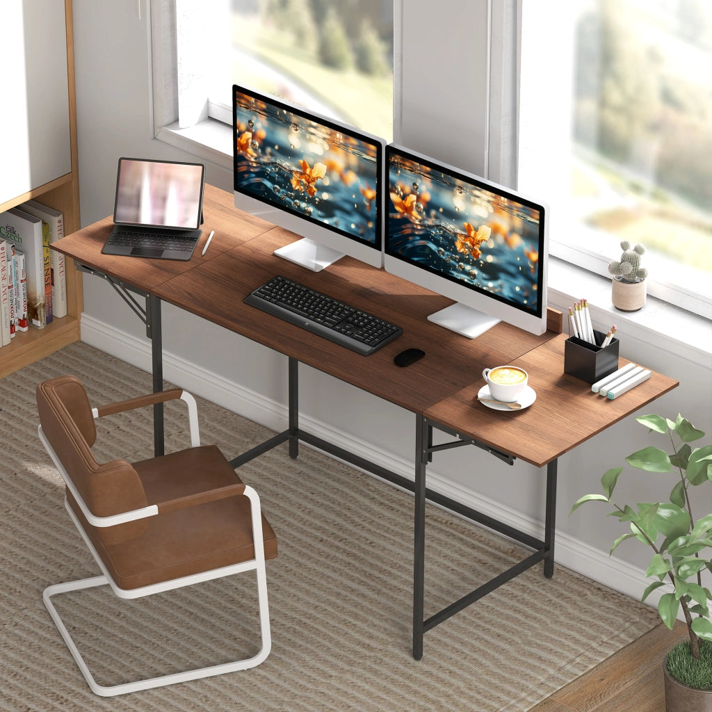 Scrivania pieghevole per computer con 2 ripiani ¨C zephmum ¨C 170x58x78 cm noce