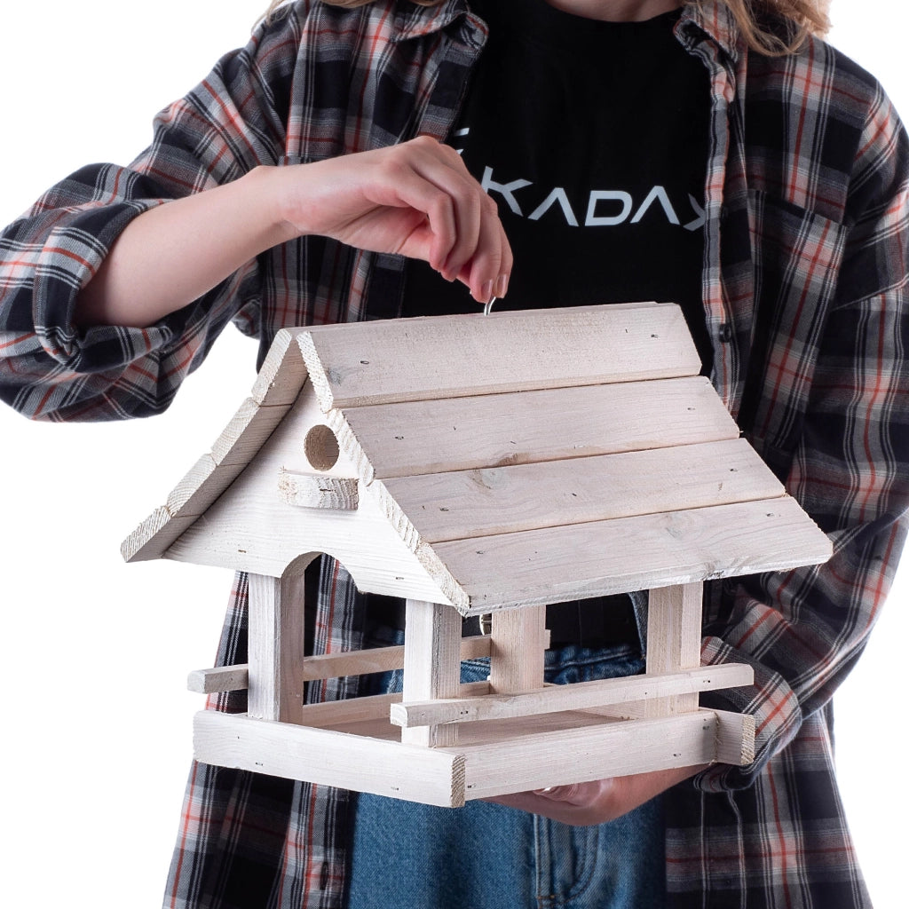 KADAX Grande mangiatoia per uccelli in legno da appendere, decorazione da giardino.