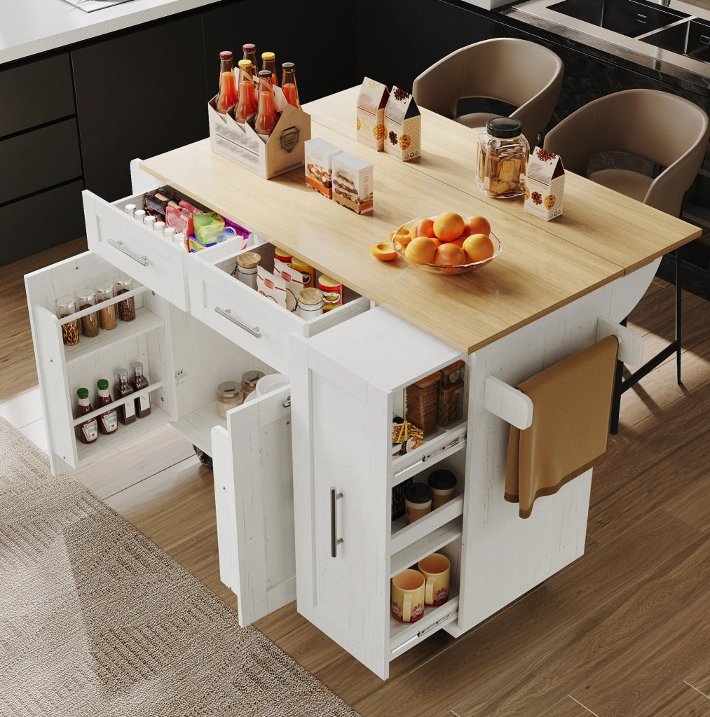 Isola cucina pieghevole con ruote, 110 cm, bianca