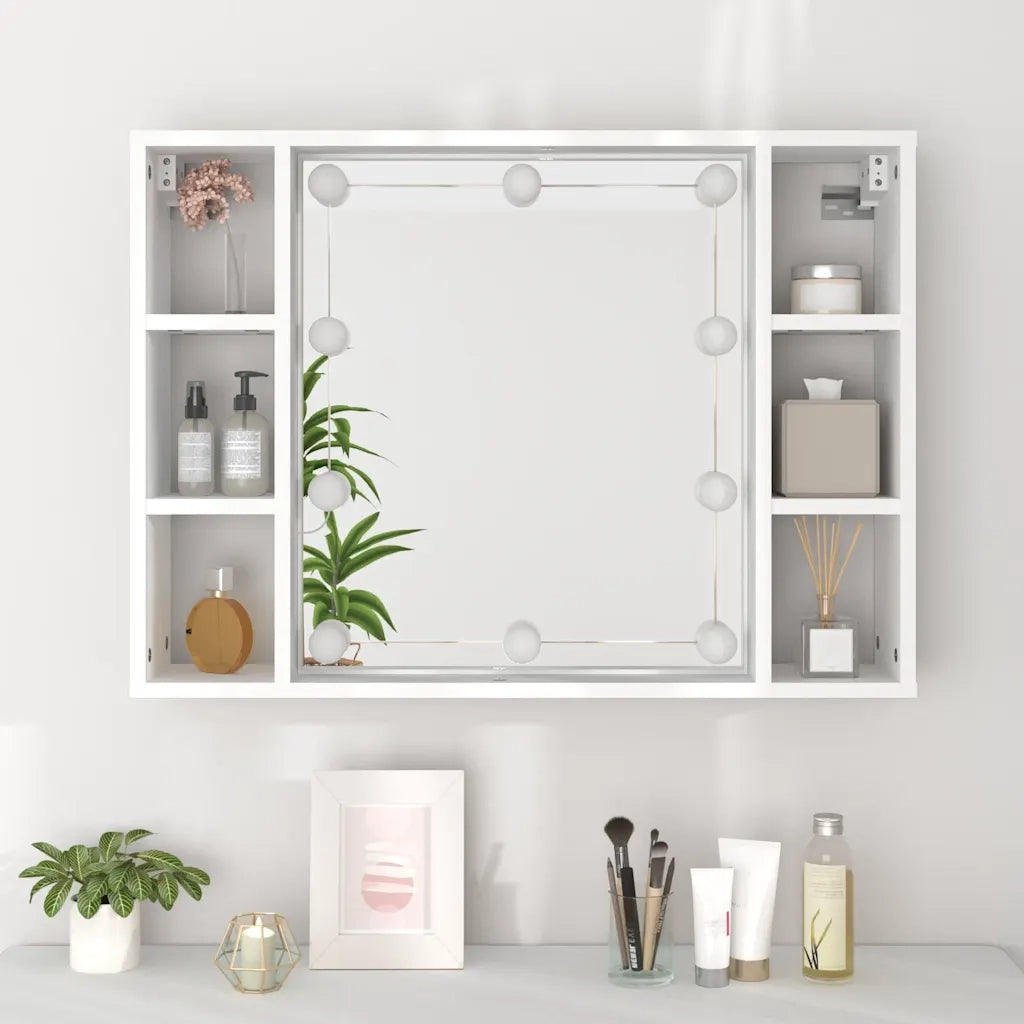 Mobile a Specchio con LED-Armadietto a Specchio Bianco 76x15x55 cm