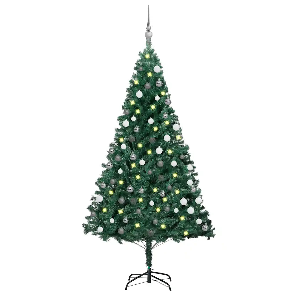 Albero di Natale Preilluminato con Palline Verde 180 cm PVC 3077708