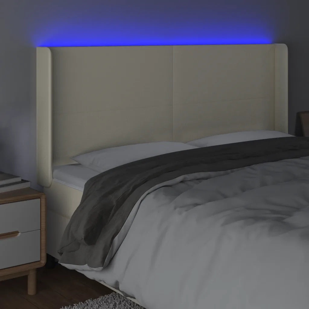 Testiera a LED Crema 163x16x118/128 cm in Similpelle 3123866