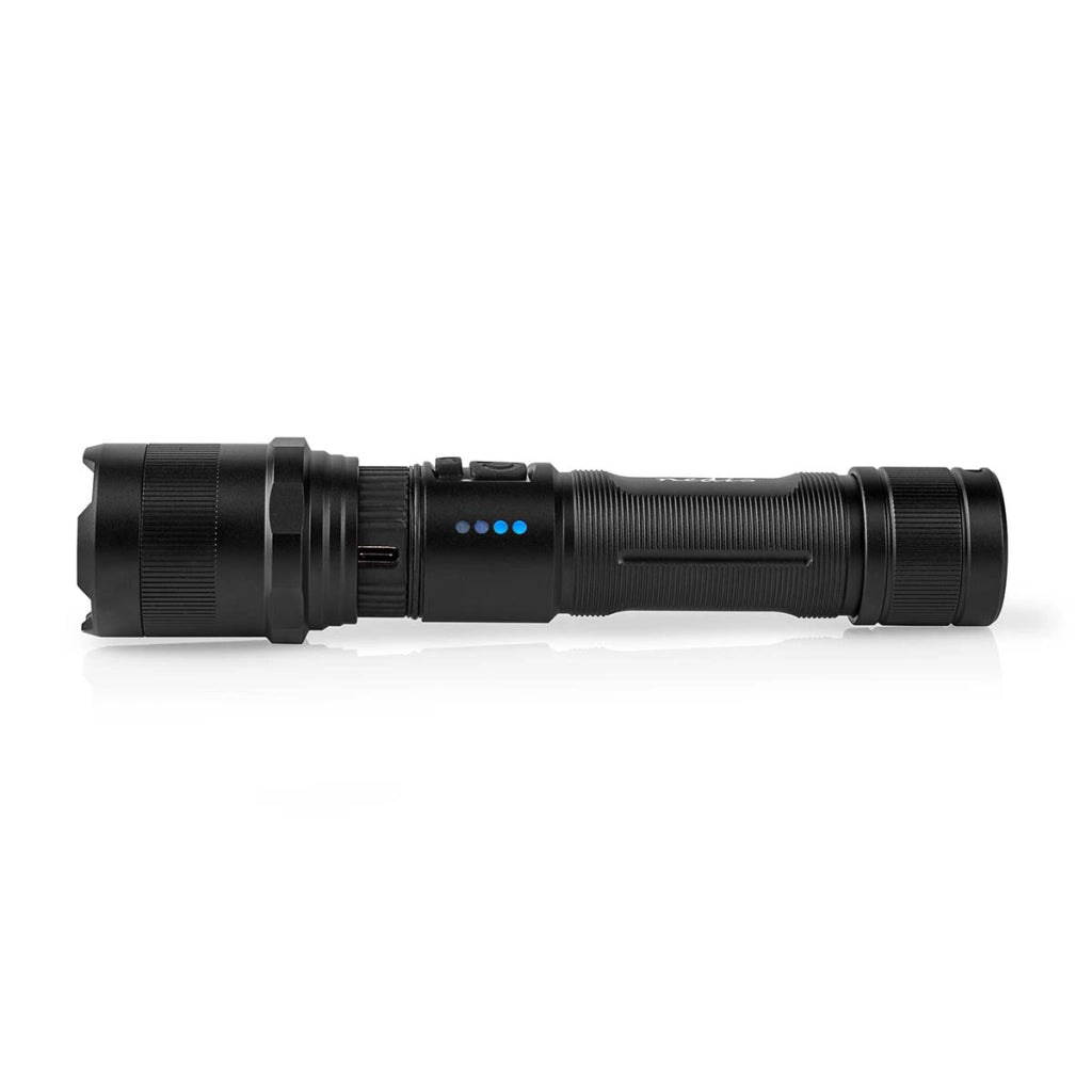 Torcia LED 10W 1000lm IPX4 Portata 110m USB-C Ricaricabile Nero Nedis