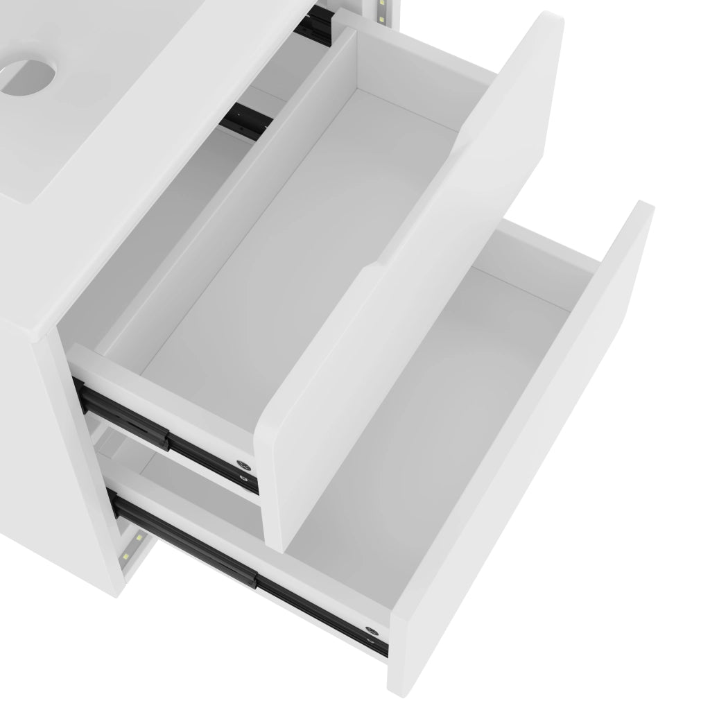 Armadietto da bagno sospeso con lavabo integrato, 2 cassetti, LED a sensore radar, MDF e ceramica bianco 60 × 46 × 50 cm