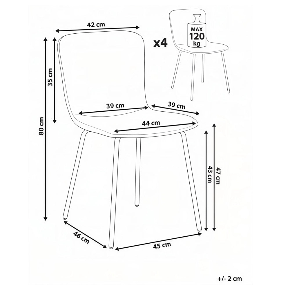 Set di 4 sedie da pranzo in tessuto Tappezzeria beige chiaro Gambe in metallo nero Design moderno e retrò