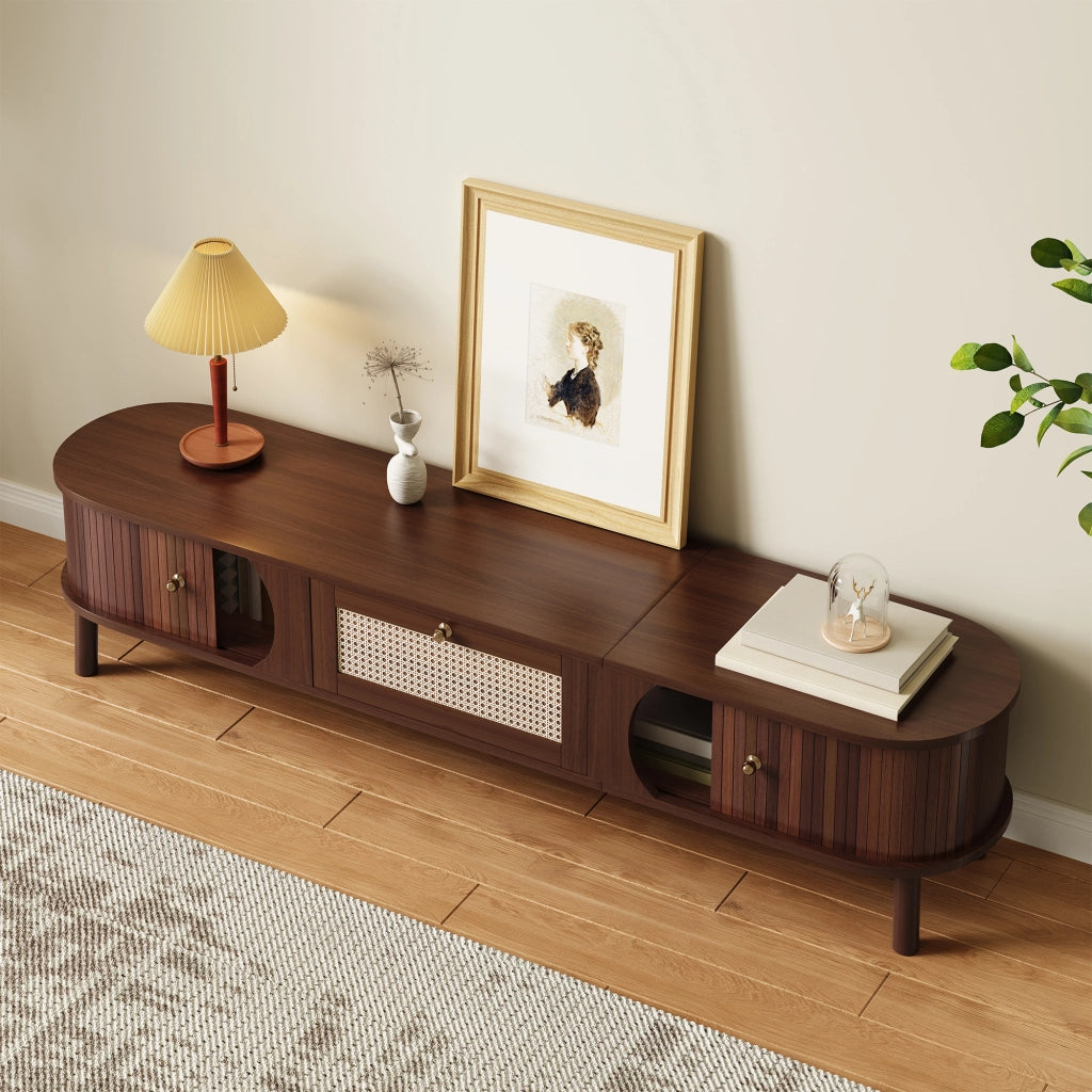 Mobile TV con 2 Ante Scorrevoli e 2 Cassetti in Rattan; Stile Naturale; Soggiorno; in Pannelli; 170??39;5??38 cm