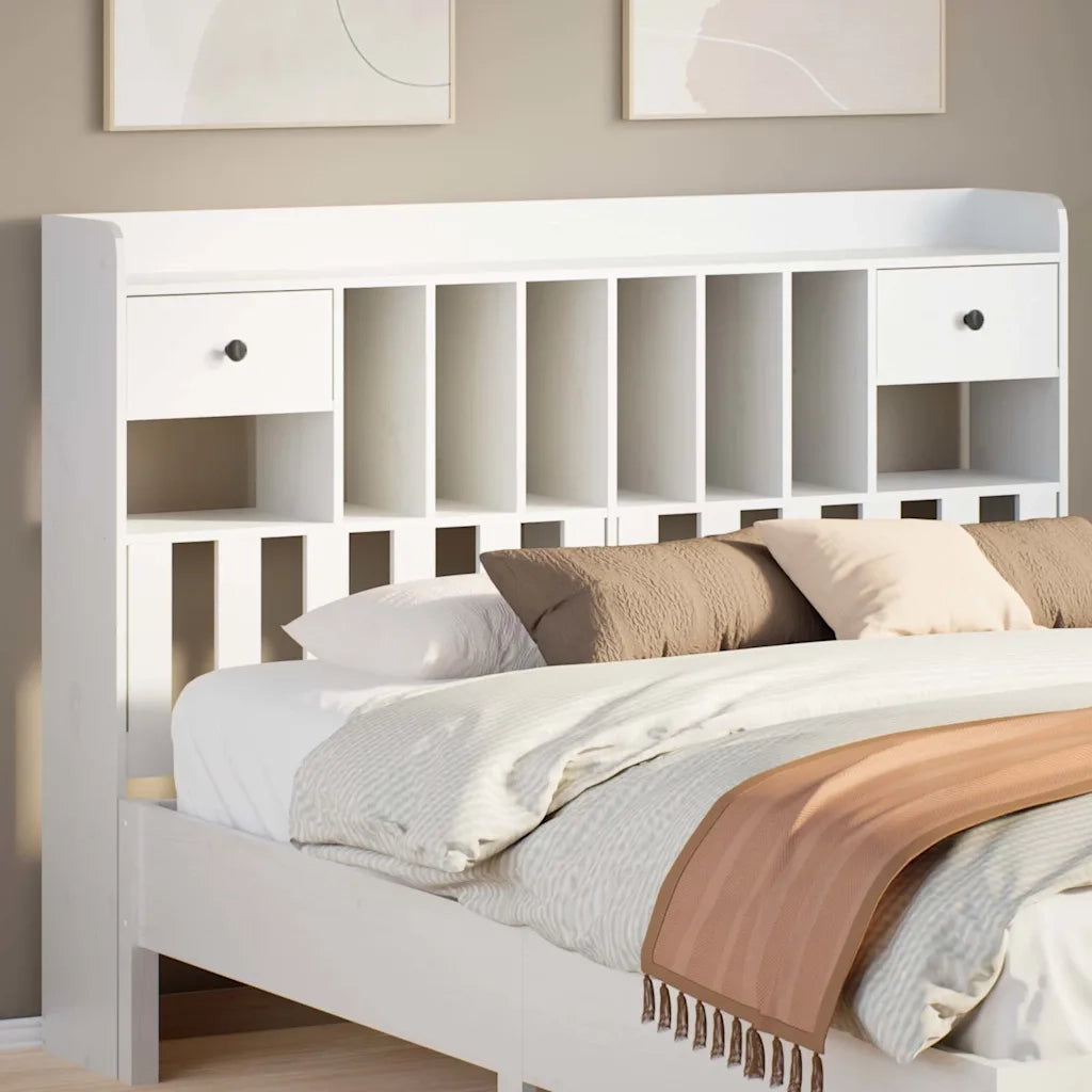 Testiera con Ripiani-Testata contenitore Bianca 140 cm in Legno Massello di Pino 784356