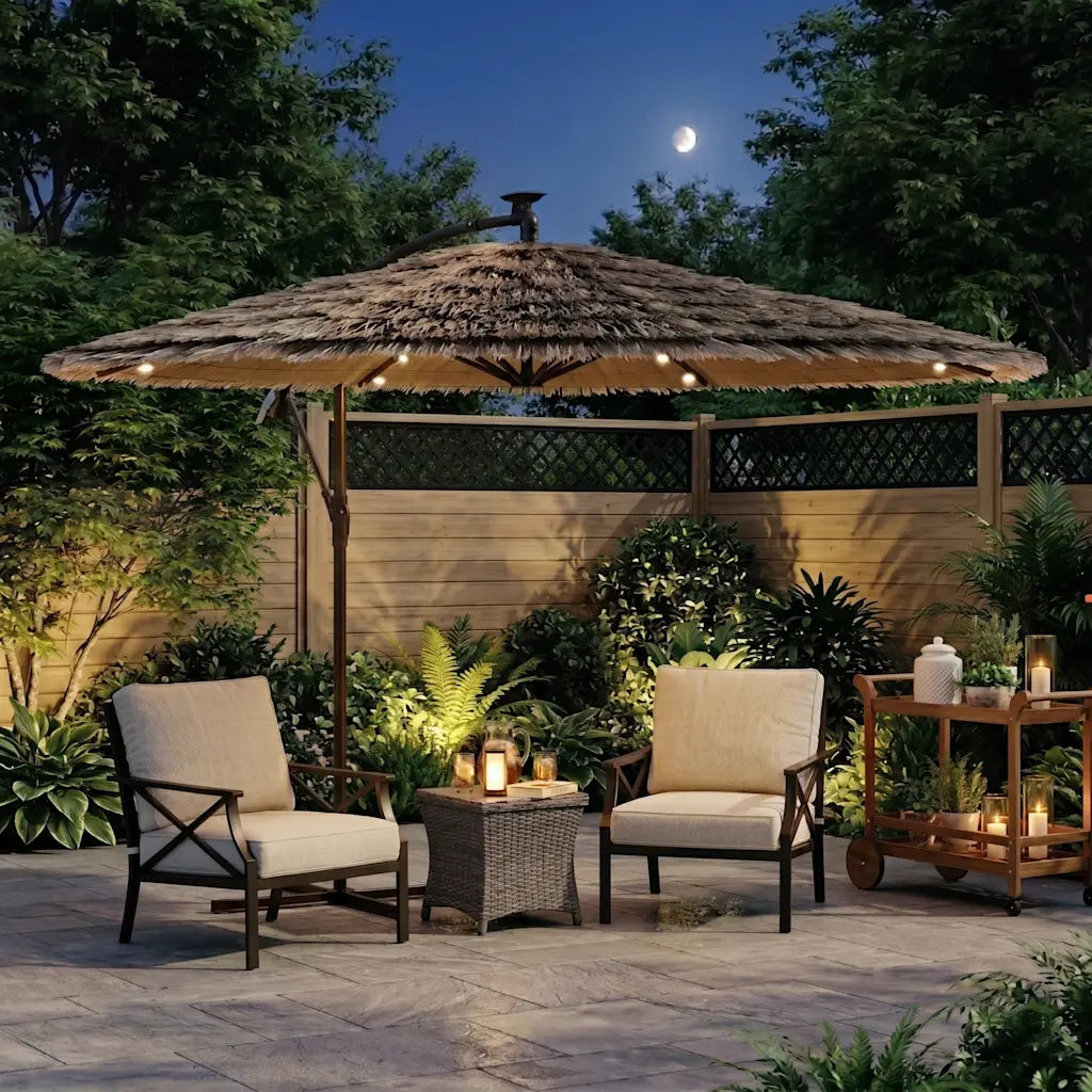 Ombrello | Parasolne Giardino LED e Palo in Acciaio Marrone 246x246x230cm