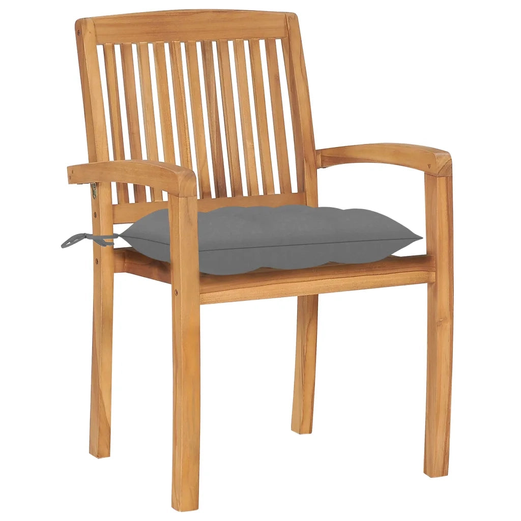 Sedie da Giardino 2 pz con Cuscini Grigi in Teak Massello cod mxl 8091