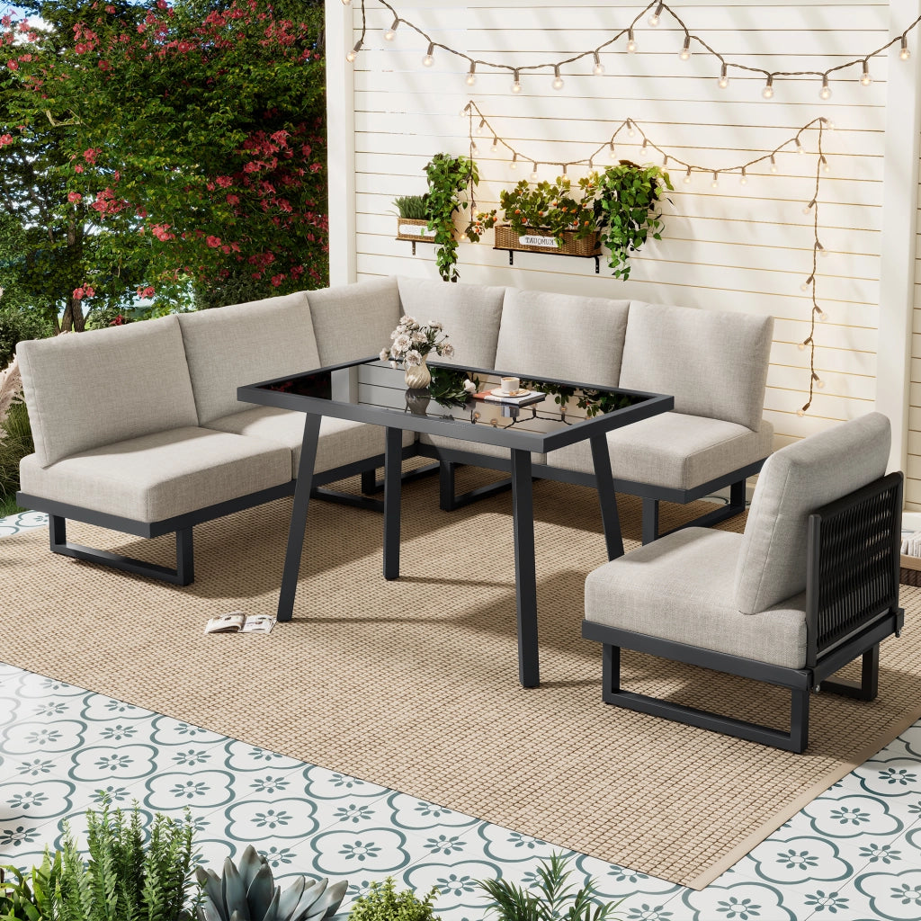 Set da Giardino con Divano Angolare e Tavolo ¨C Xylo ¨C Acciaio Zincato, Grigio Beige