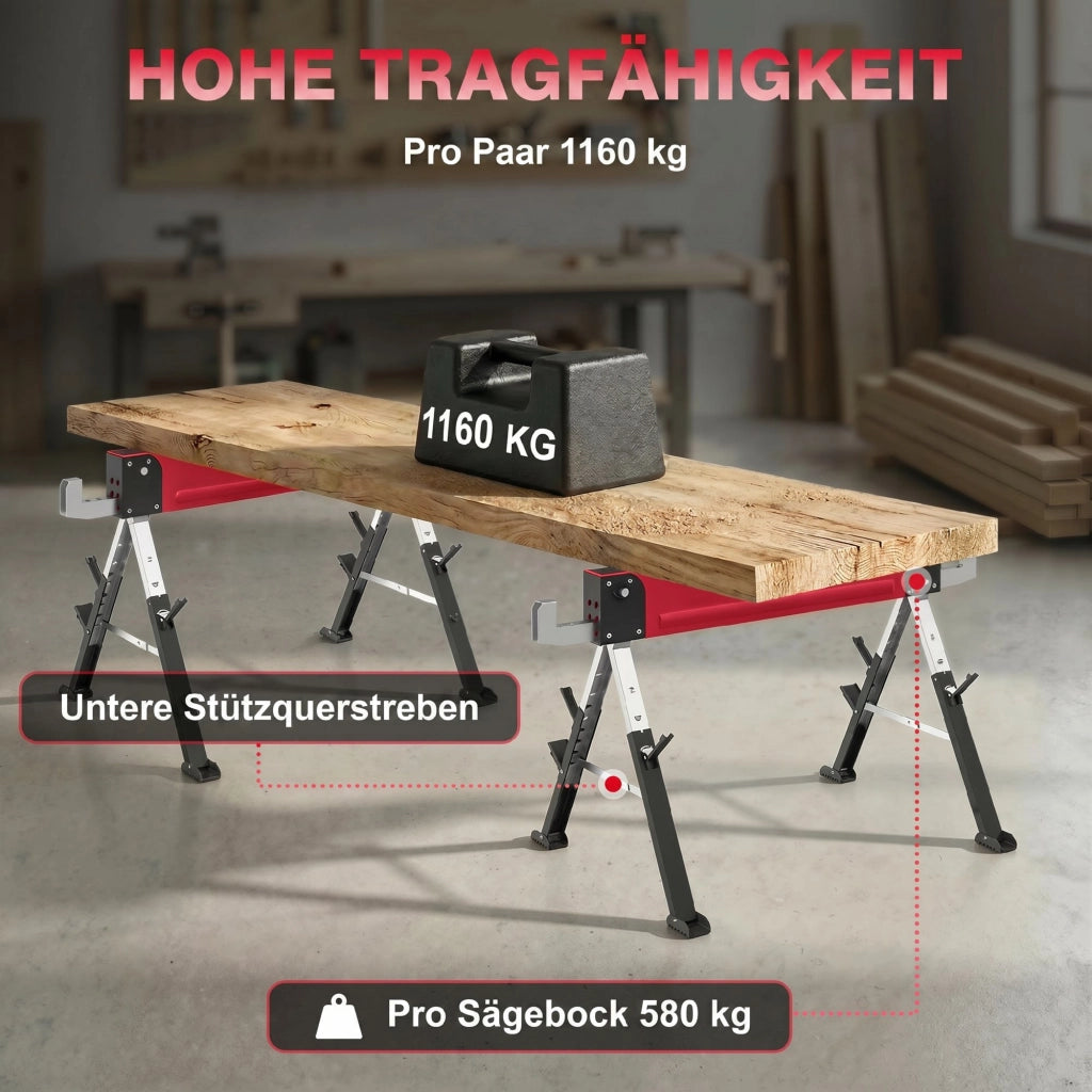 Cavalletto da lavoro pieghevole ¨C Minimal ¨C rosso, metallo, 64-81 cm