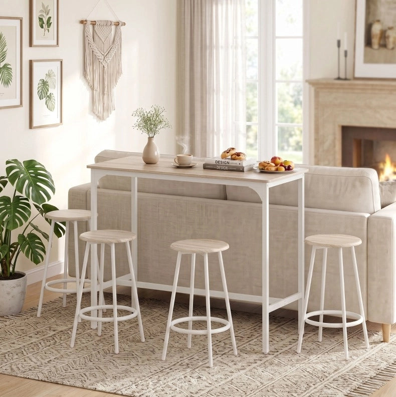 Set tavolo bar 5 pezzi con 4 sgabelli, rovere