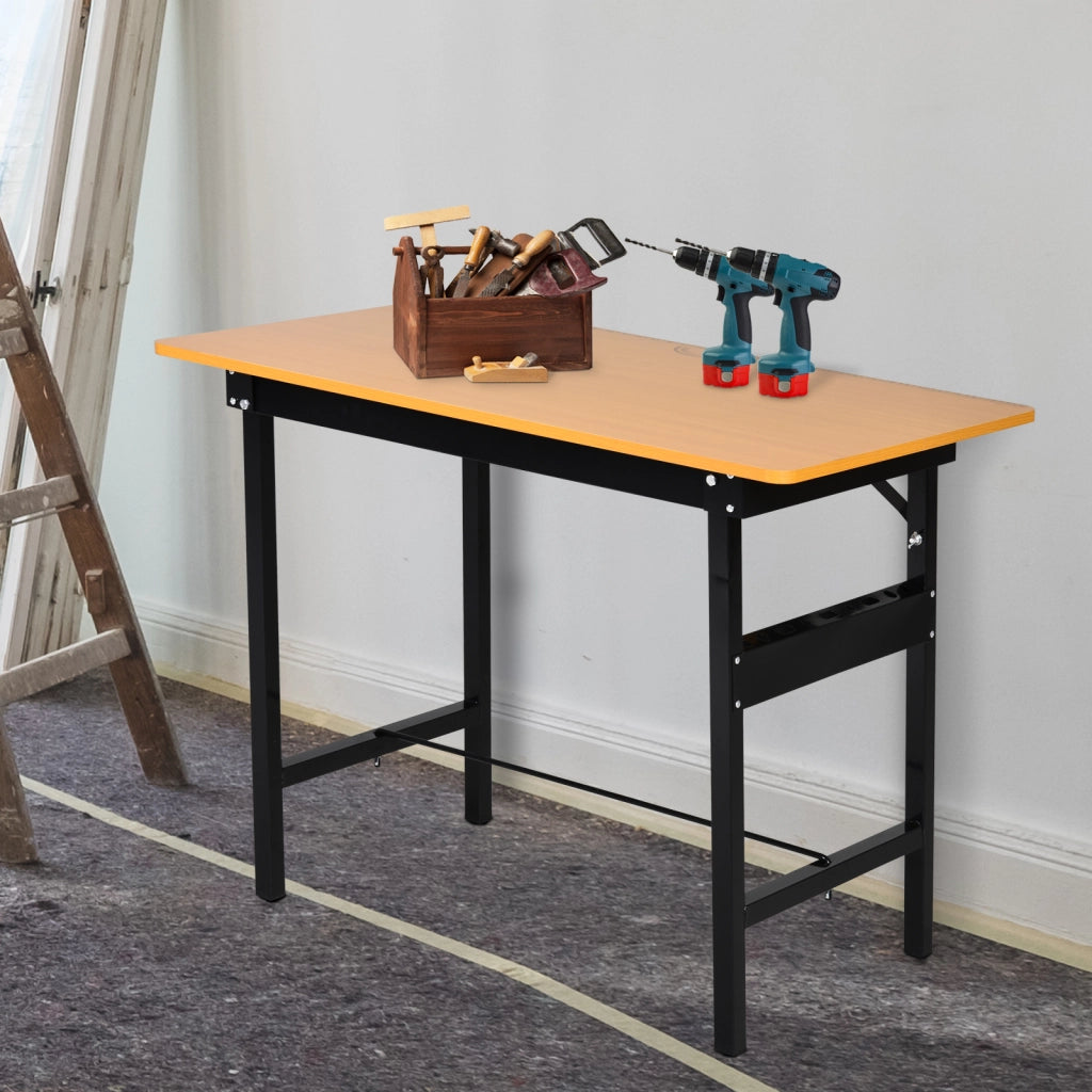 Tavolo Pieghevole da Lavoro ¨C zephmum ¨C Legno Naturale e Nero 100x60x75.5 cm