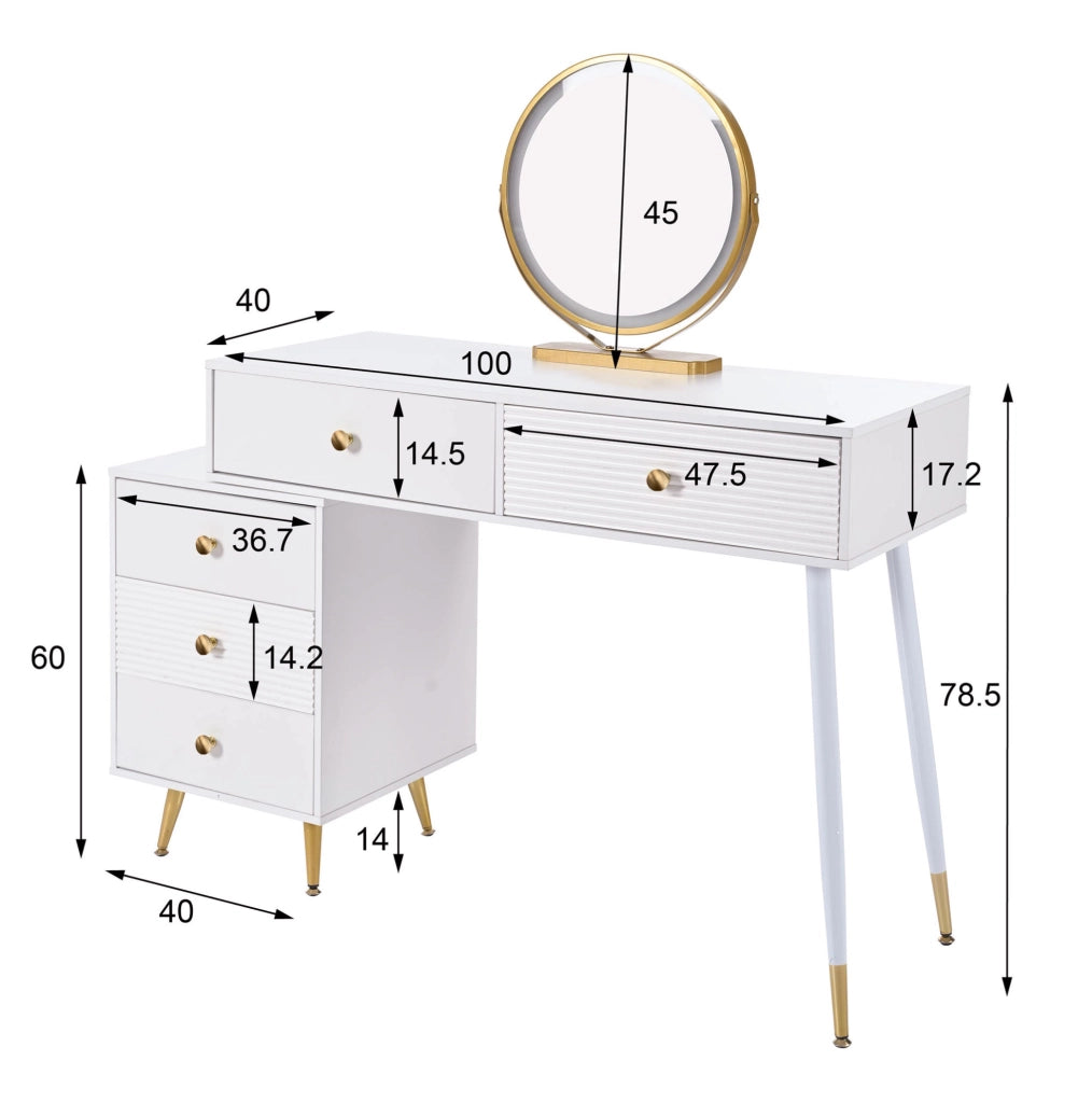 Toeletta con specchio LED e mobile laterale bianca 100x40x78 cm