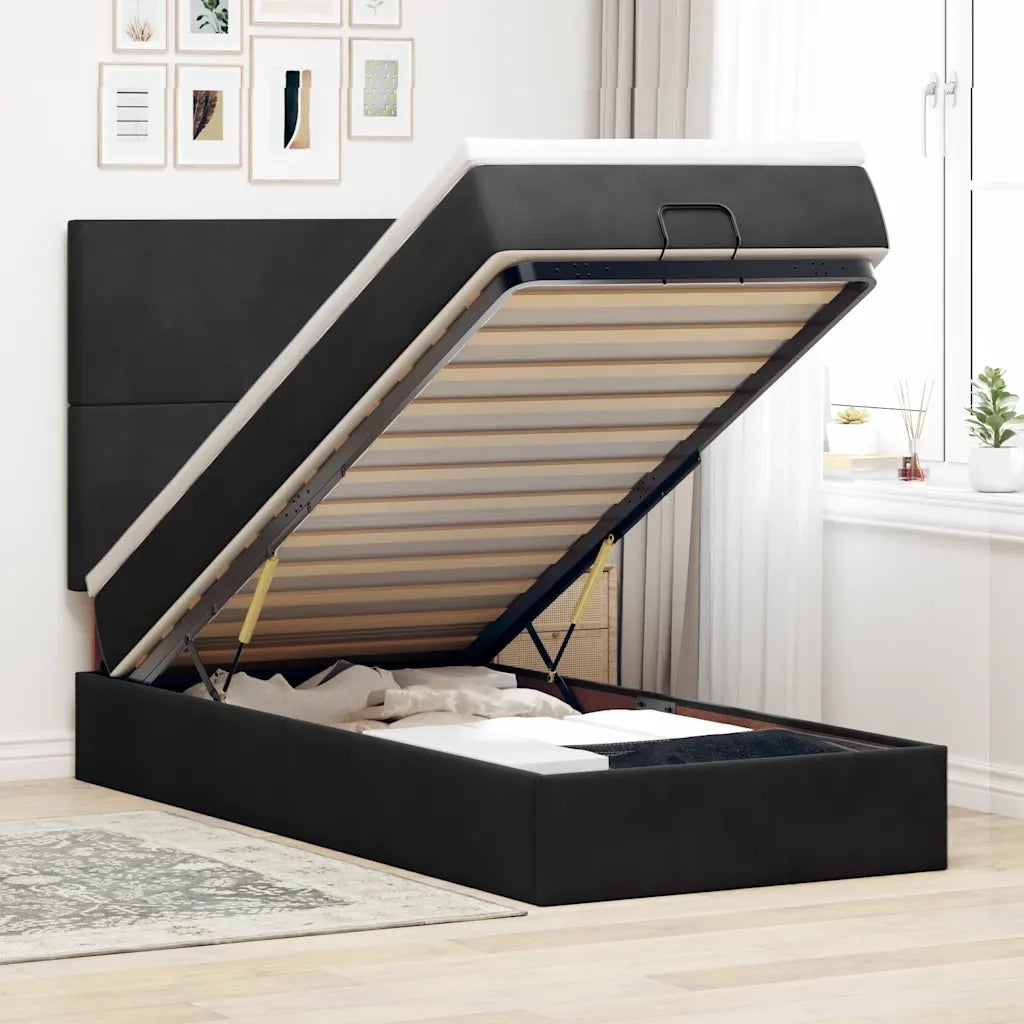 Struttura Letto Pouf con Materassi Nero 90x190 cm in Velluto 3313369