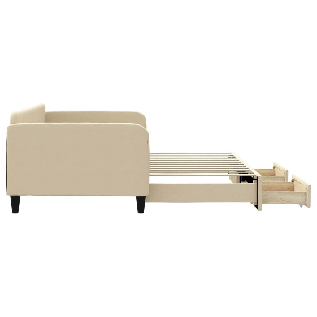Divano Letto Estraibile con Cassetti Crema 100x200cm in Tessuto 3196861