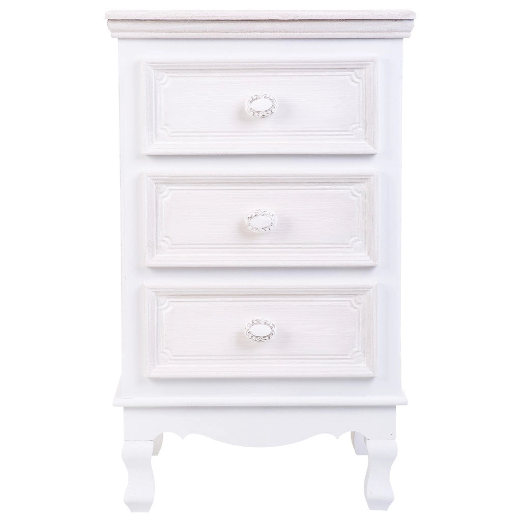 Comodino in legno con 3 cassetti bianchi 41x33,5x68.