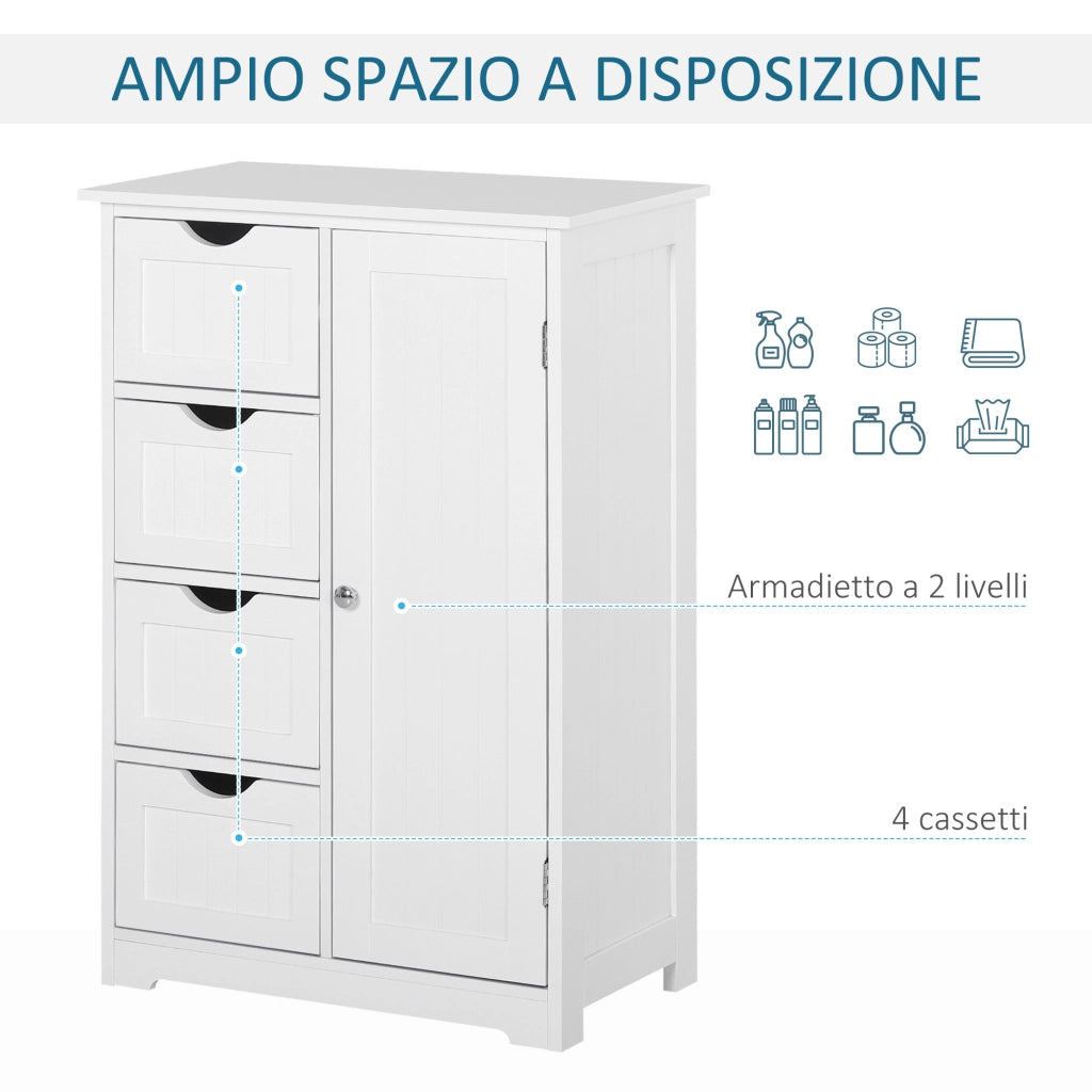 Mobile da Bagno con Cassetti e Armadietto Regolabile ¨C Zephmum ¨C Bianco, MDF, 56x30x83cm