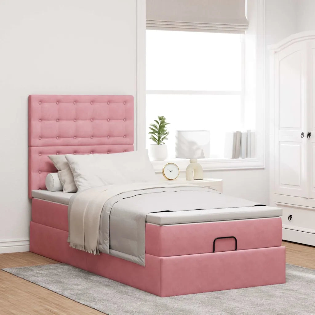 Struttura Letto Pouf con Materassi Rosa 100x200 cm Velluto 3314449