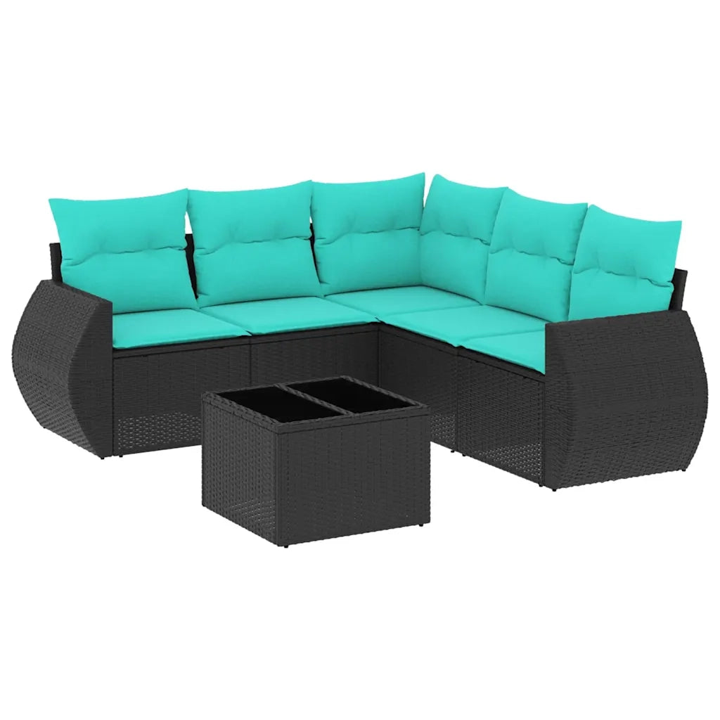 Set Divani da Giardino 6 pz con Cuscini Nero in Polyrattan 3221356