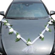 Decorazione per specchiera auto con guirlanda di fiori in organza - 2 pezzi con fiori artificiali - 1,6 metro di lunghezza - Decorazione per auto e matrimonio