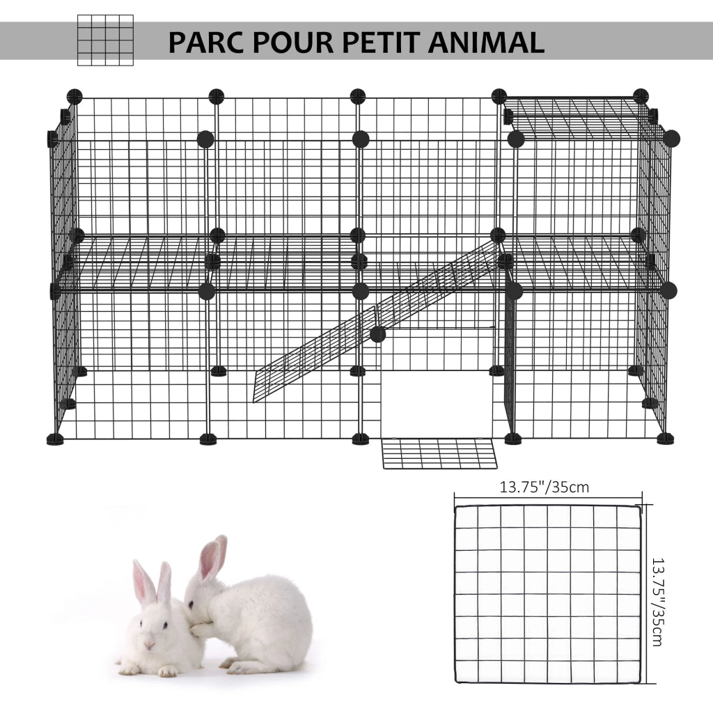 Recinto modulare per animali domestici ¨C Xylo ¨C 146x73x73 cm, 2 livelli, 36 pannelli, acciaio nero