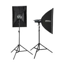 Emerger 200 Set 2 flash fotografici con potenza di 200 Ws, con radio a 2,4 GHz, softbox 60 x 90 cm e treppiedi per luci, inclusa borsa di trasporto