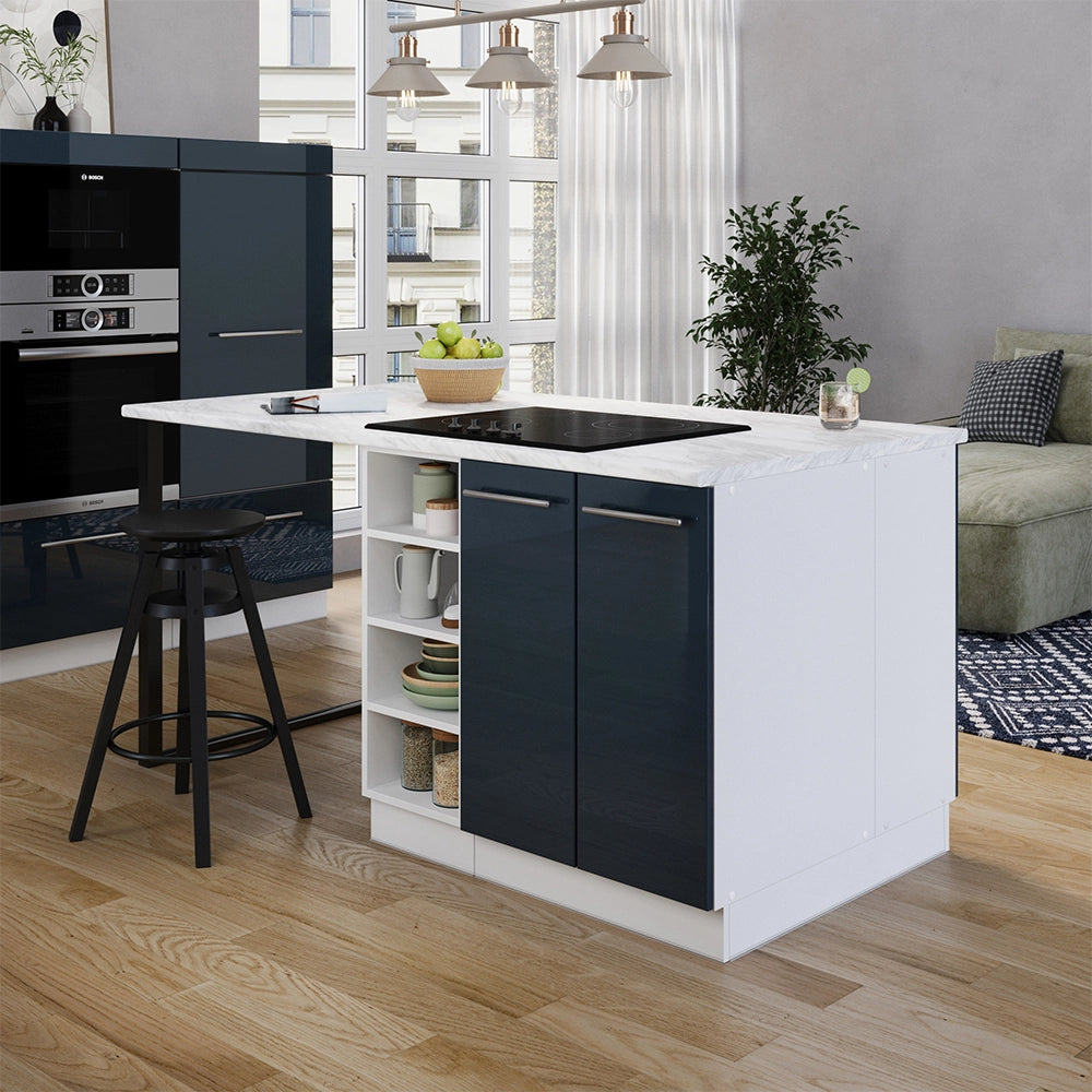 Isola da cucina Fame-Line Blu scuro lucido/Bianco 90 cm senza piano di lavoro Vicco