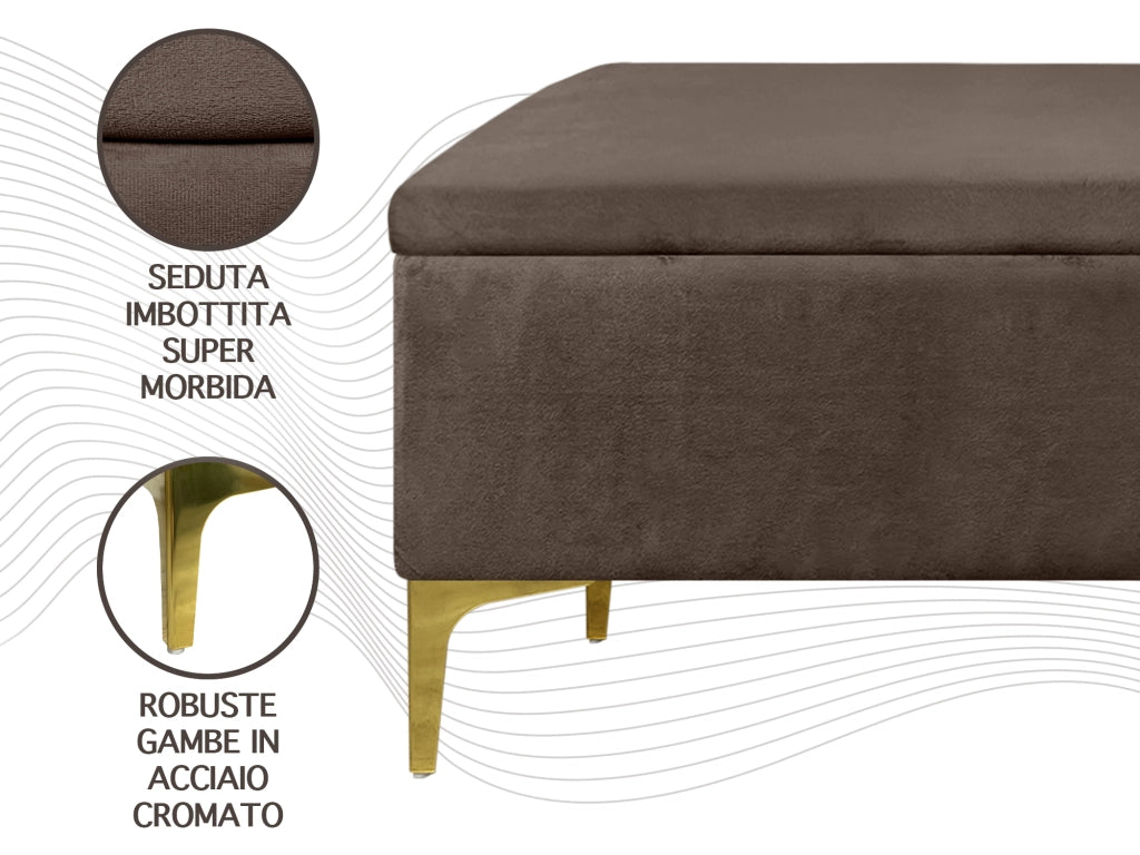 Pouf Panca Imbottita Divanetto In Velluto Contenitore PortaOggetti Panca Sgabello A Pie Di Letto Con Gambe In Metallo Dorato Cassapanca Ingresso Legno Massello Panchina  - Testa di moro