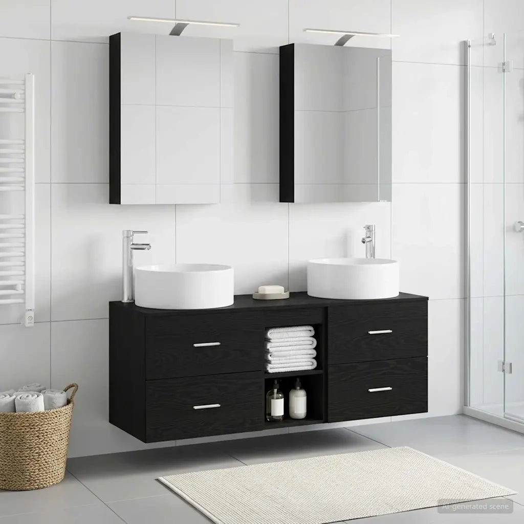 Set di mobili per il bagno 5 pcs Rovere Nero 3407072