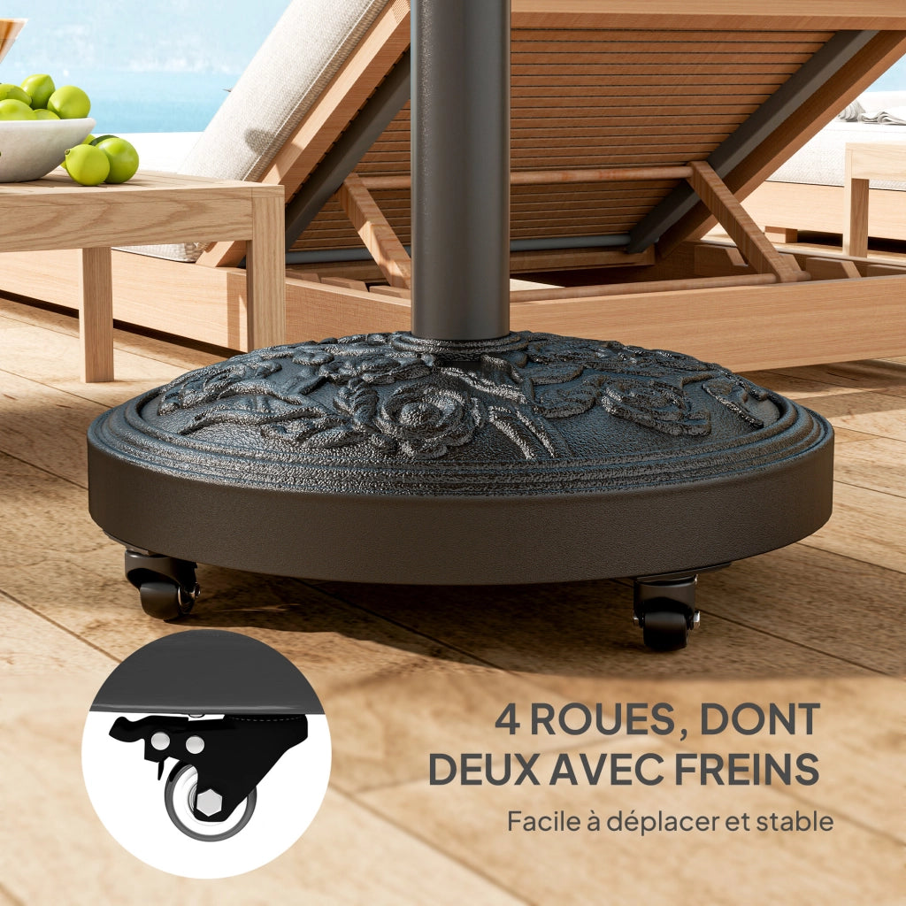 Socle Parasol Esterno in Resina 21 kg ¨C zephmum ¨C Nero, ? 49x42 cm, per mastro ?32/38/48 mm, con ruote