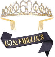 Set di tiara con nastro e strass in oro nero - regalo per donne - 2 pezzi - nero/oro - donne