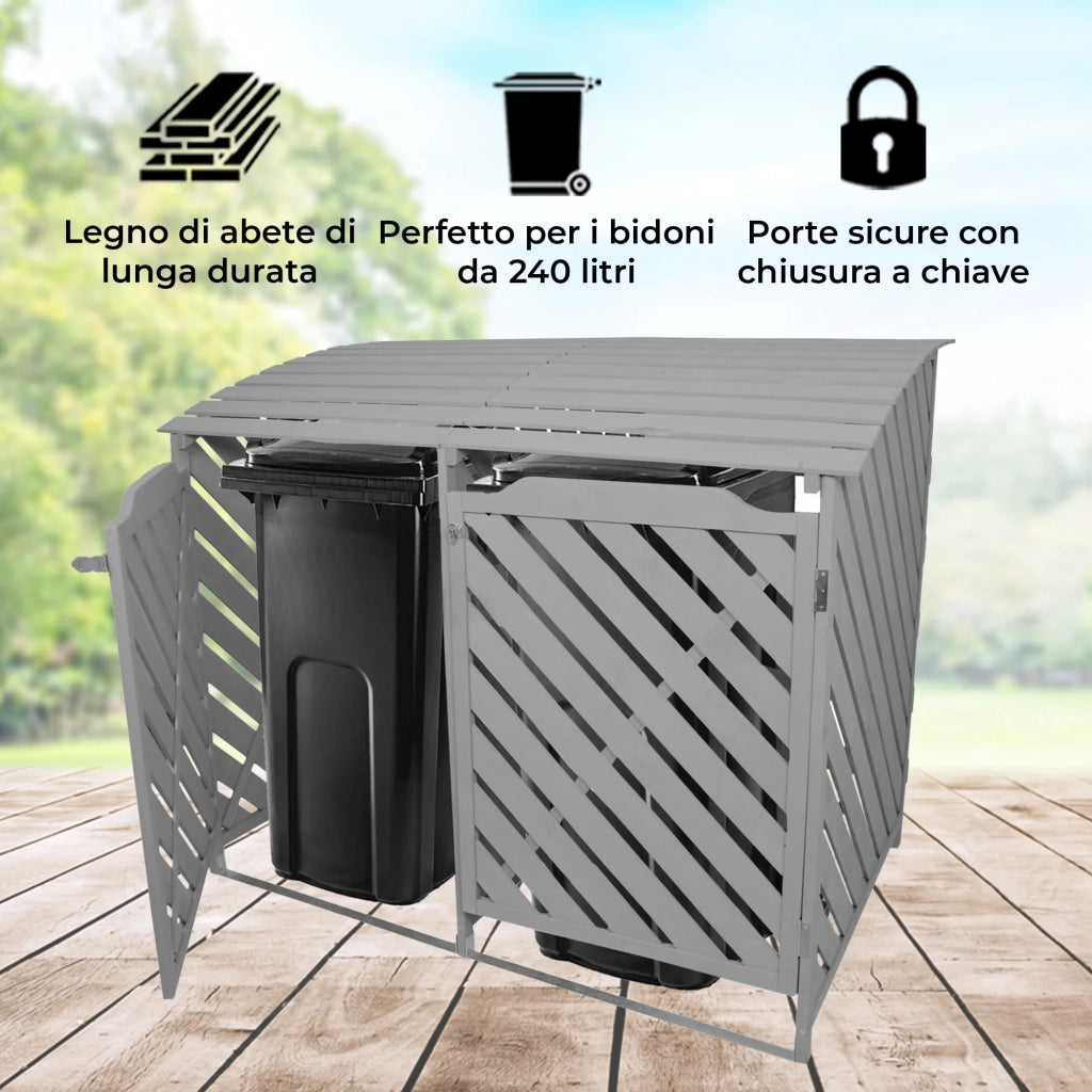 Doppio Contenitore Bidoni Dell'immondizia Ripostiglio Pattume Box Legno Abete