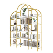 Scaffale 170x26x190 cm in metallo e MDF bianco e oro， 5 ripiani， stile moderno