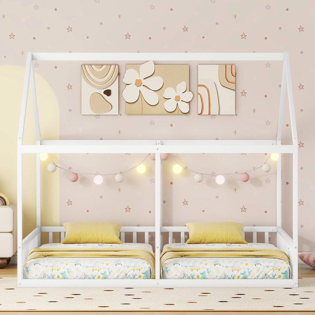 Letto singolo bianco con funzione 2 in 1 in pino 90x200 cm