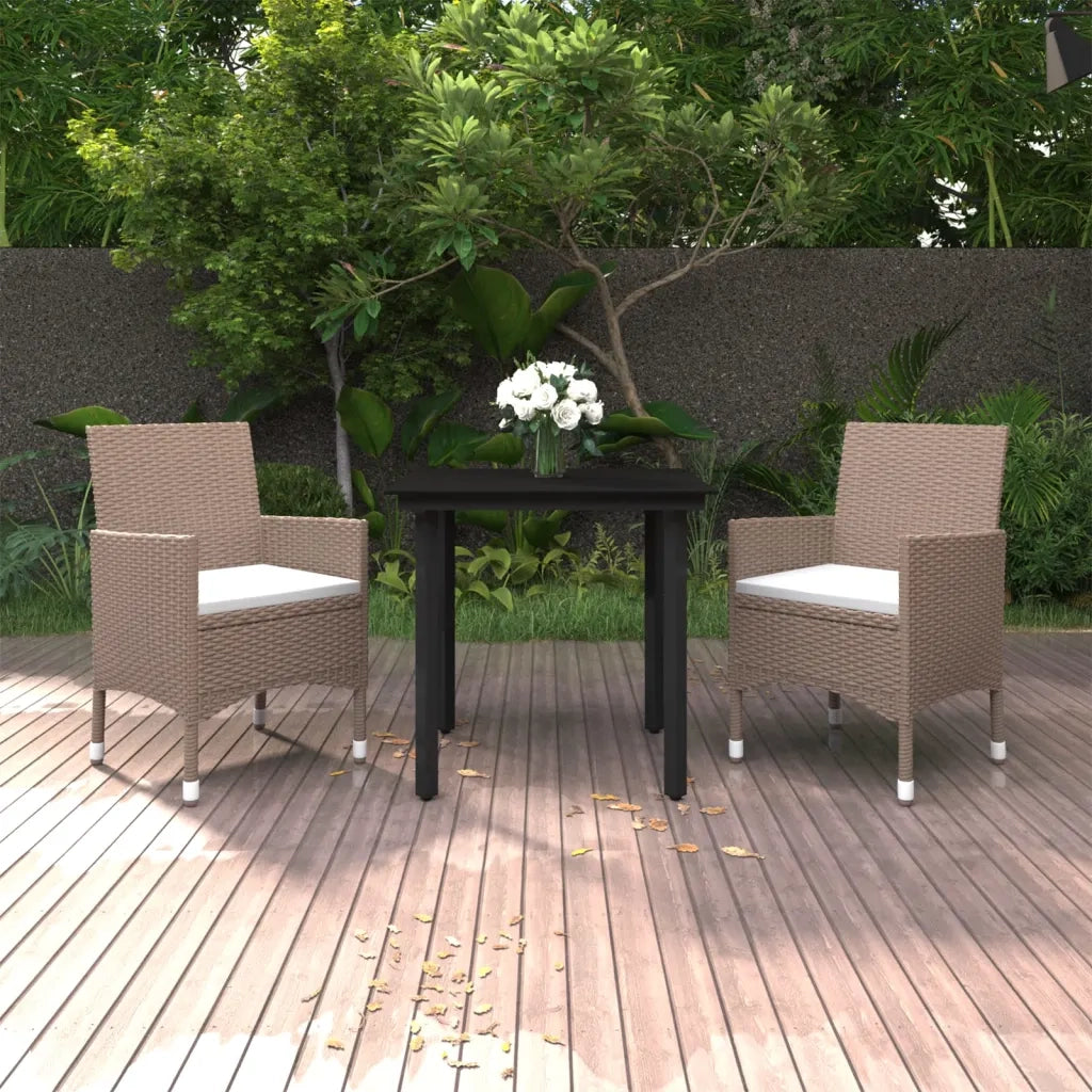 Set da Pranzo da Giardino 3 pz con Cuscini Polyrattan e Vetro cod mxl 38797