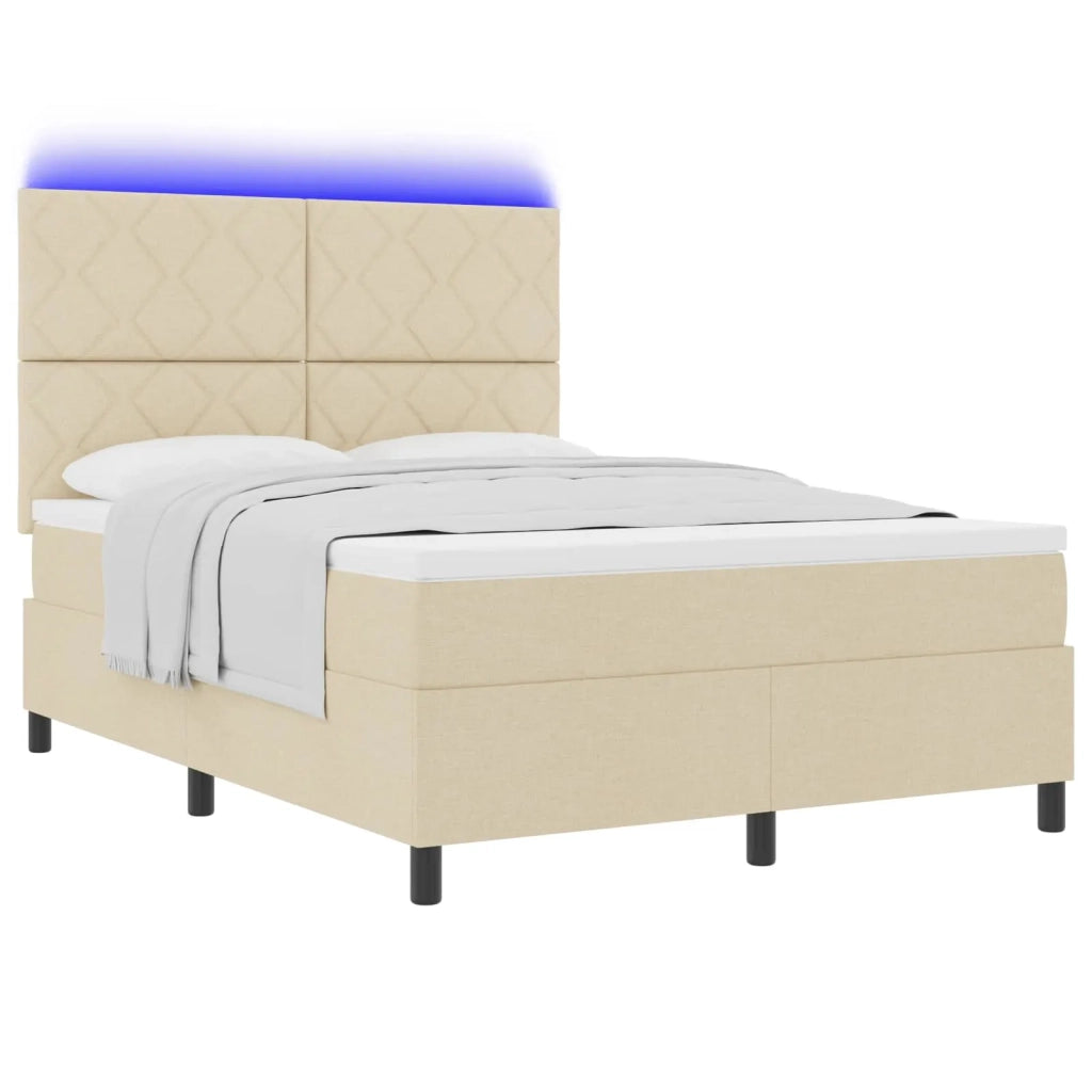 Letto a molle con materasso con led Crema 160 x 200 cm Tessuto 3342961