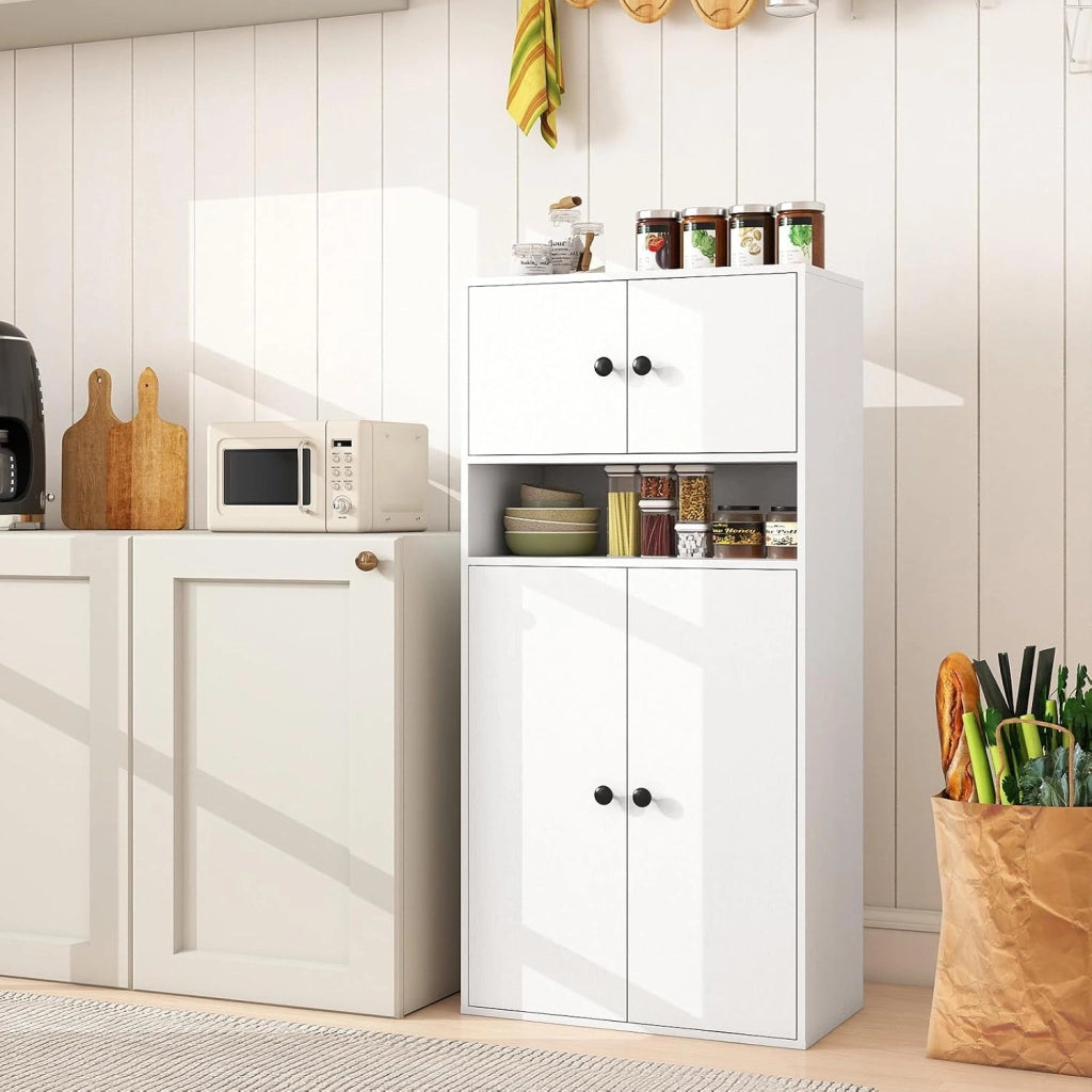 Libreria Verticale a 3 Ripiani, Libreria Chiusa con Ante e Ripiano Aperto, Mobile Soggiorno con Ripiano Regolabile a 5 Livelli, per Studio, Camera da Letto, Bagno, 54 x 30 x 111 cm (Bianco)