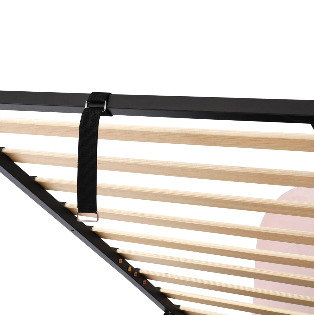 Letto imbottito per bambini in velluto rosa con contenitore idraulico e rete a doghe