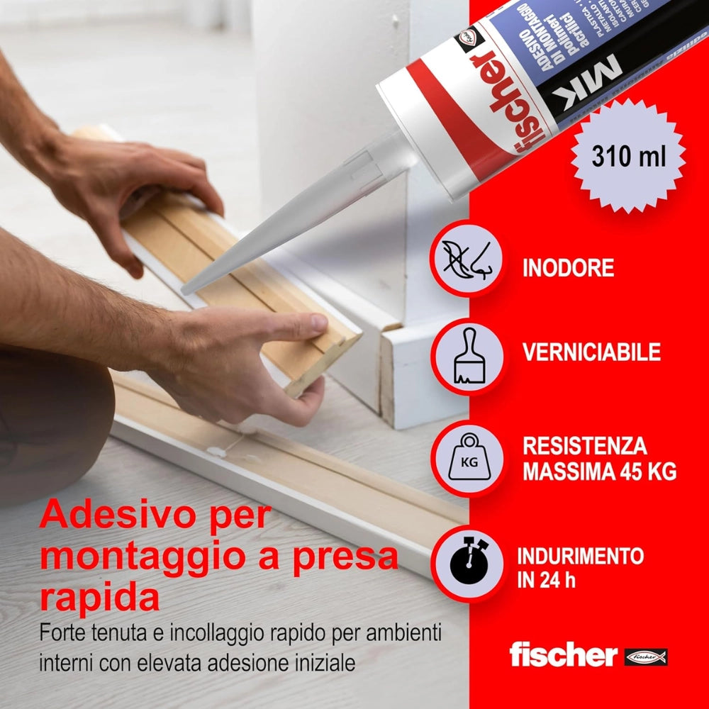Fischer mk colla adesivo di montaggio rapido bianco per ambienti interni 310 ml