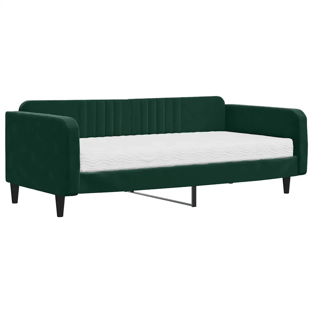 Divano Letto con Materasso Verde Scuro 100x200 cm in Velluto