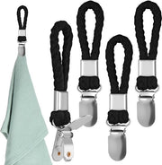 Set di 4 clip per asciugamani per appendere, asciugamani appesi, asciugamani senza punteruoli per asciugamani, clip per asciugamani con anelli, asciugamani per cucina, bagno, balcone (nero)