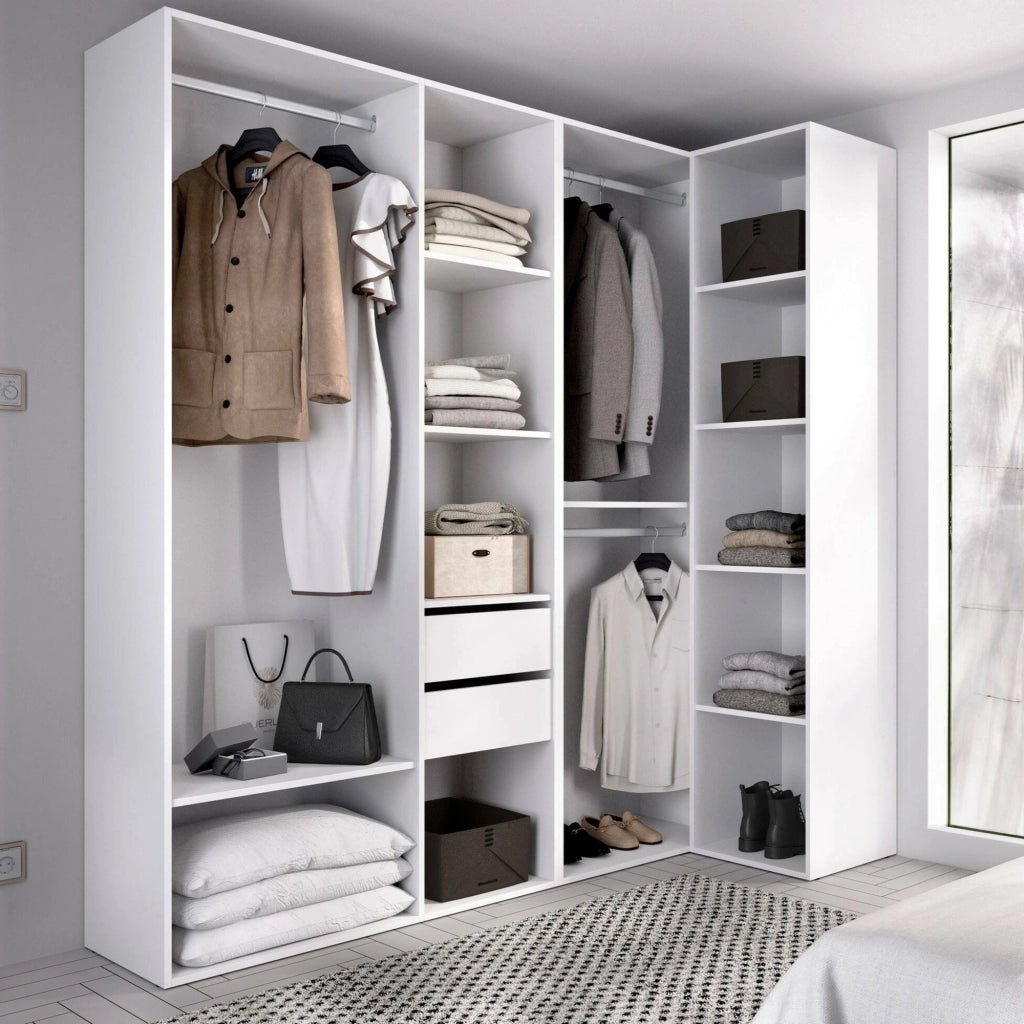 Guardaroba grande Onyok, Mobile camera da letto, Cabina armadio portabiti, Armadio appendiabiti, 183x85 h205 cm, Bianco e Rovere